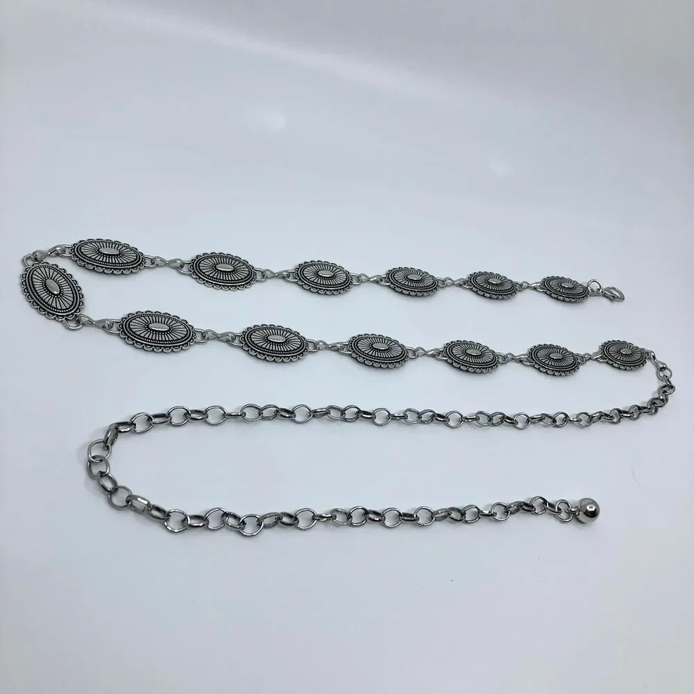 Vintage Y2K Westerncore Silver Chain Concho Belt, 45.5 Inches, X7GA1125